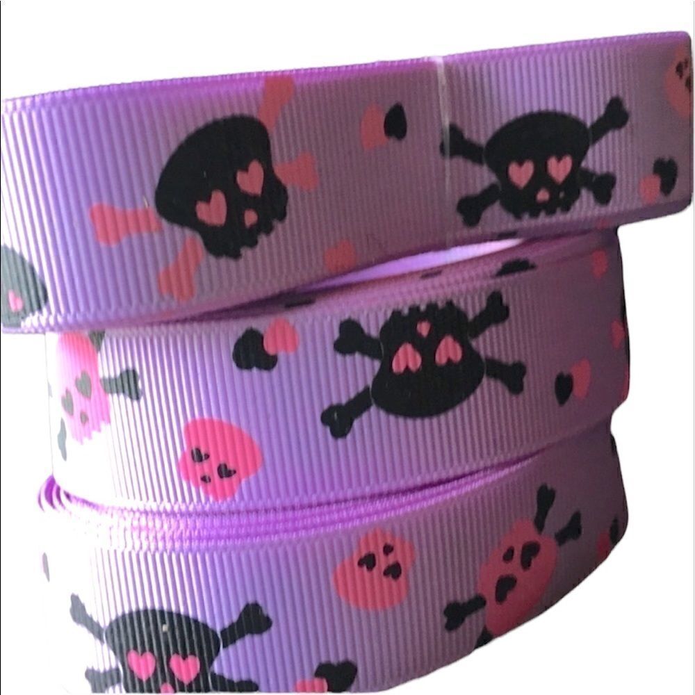 5/$20 grosgrain Ribbon 7/8” 5 yards skulls purple
